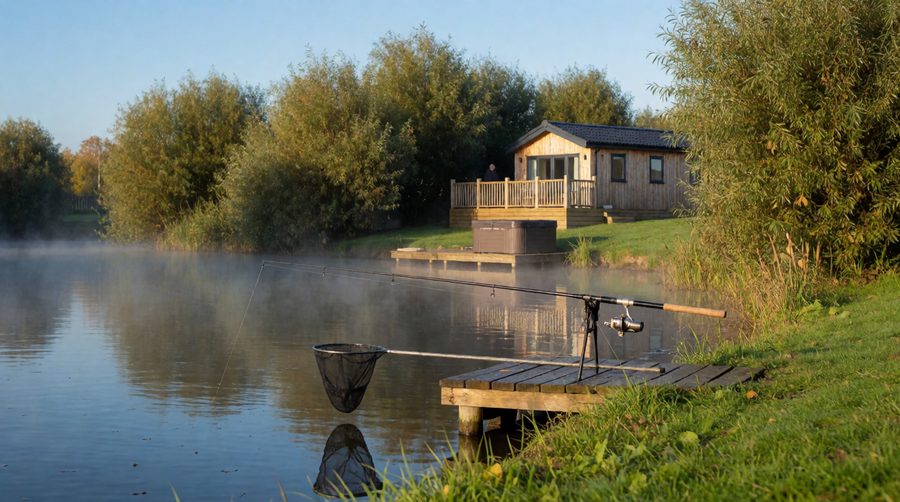 Early mornings on a Lincolnshire fishing lake are often still and misty, just right for carp fishing