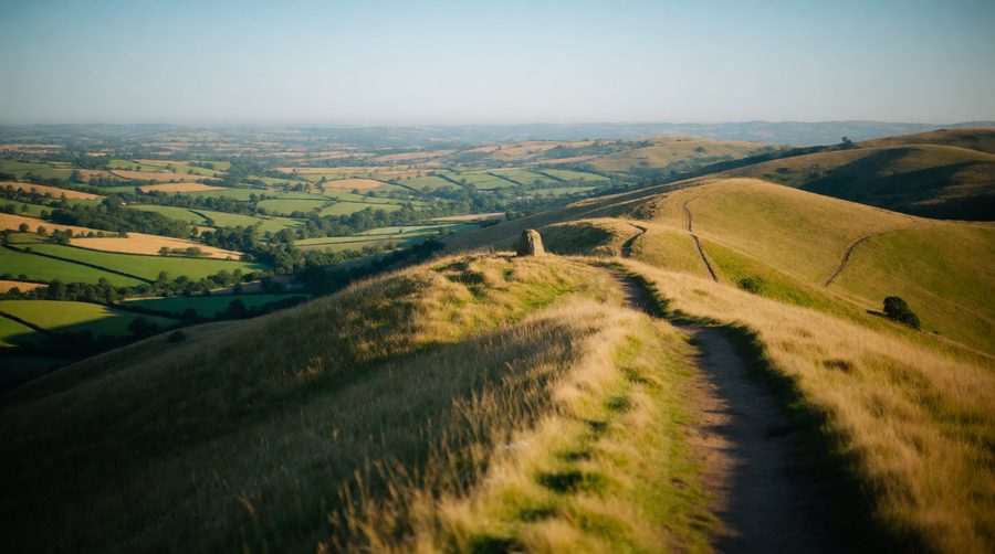 The grassy paths along the Malvern ridge give views over Herefordshire and Worcestershire