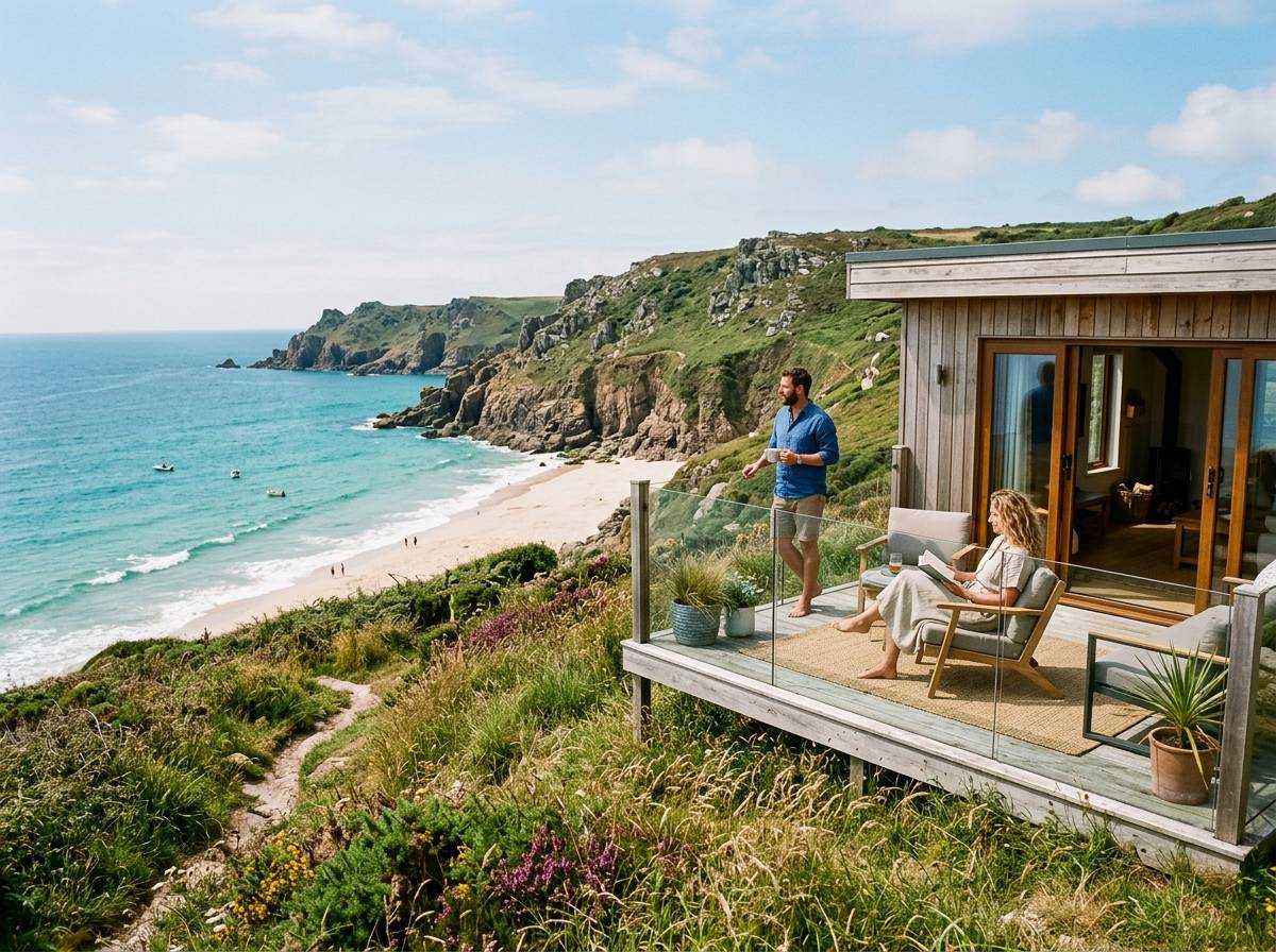 Clifftop lodge above a sandy Cornish cove